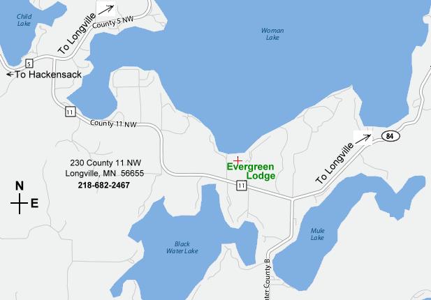 Evergreen Lodge on Woman Lake MN Location Map