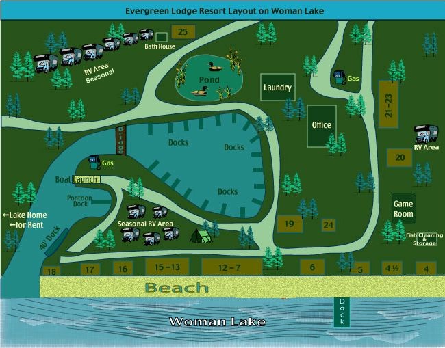 Resort Layout - Evergreen Lodge on Woman Lake Minnesota