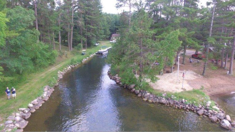 Drone Picture of Evergreen Lodge on Woman Lake Longville Minnesota