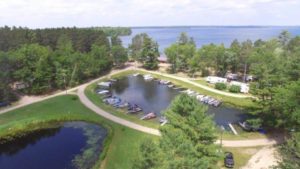 Drone Picture of Evergreen Lodge on Woman Lake Longville Minnesota