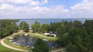 Drone Picture of Evergreen Lodge on Woman Lake Longville Minnesota