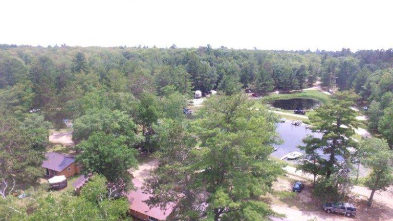 Drone Picture of Evergreen Lodge on Woman Lake Longville Minnesota