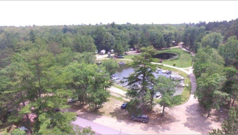Drone Picture of Evergreen Lodge on Woman Lake Longville Minnesota