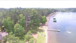 Drone Picture of Evergreen Lodge on Woman Lake Longville Minnesota