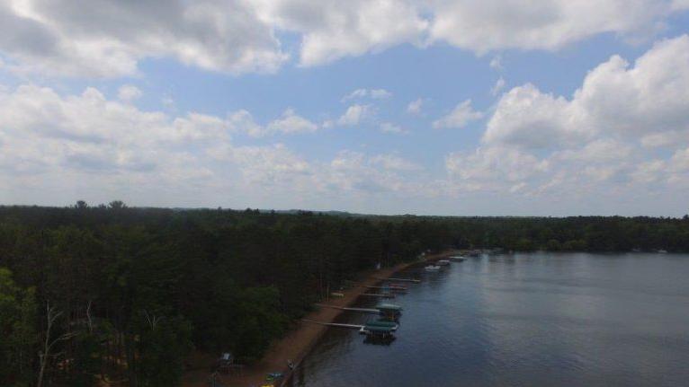 Drone Picture of Evergreen Lodge on Woman Lake Longville Minnesota