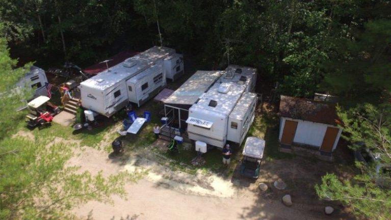 Drone Picture of Evergreen Lodge on Woman Lake Longville Minnesota